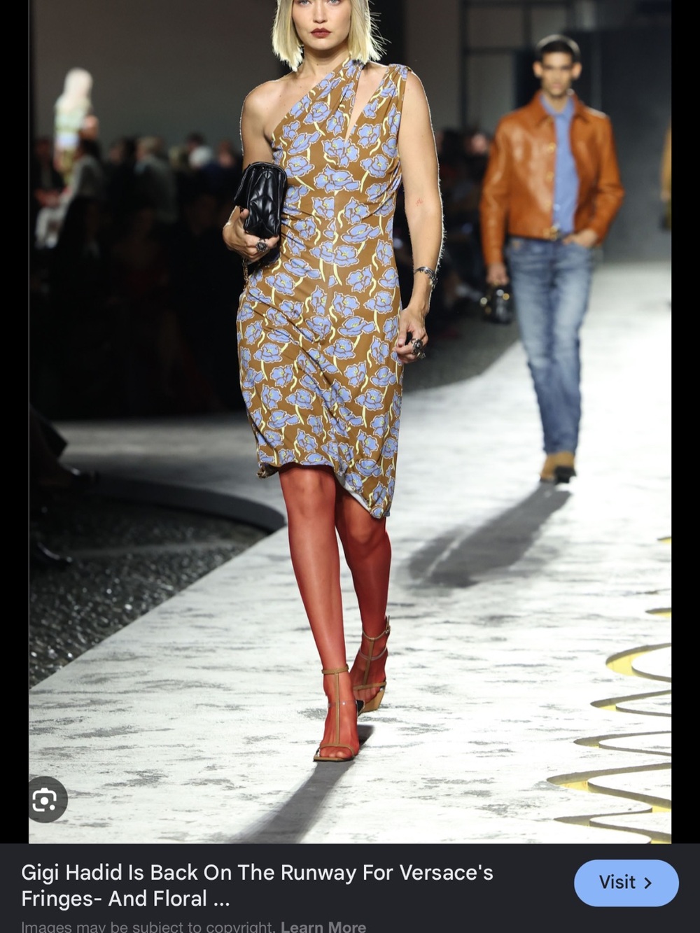 Versace One-Shoulder Floral Dress in Brown and Light Blue